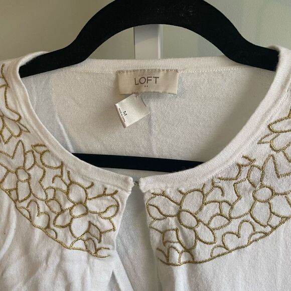 Loft White Cardigan with Gold Embroidered Flower Detail - Picture 2 of 3